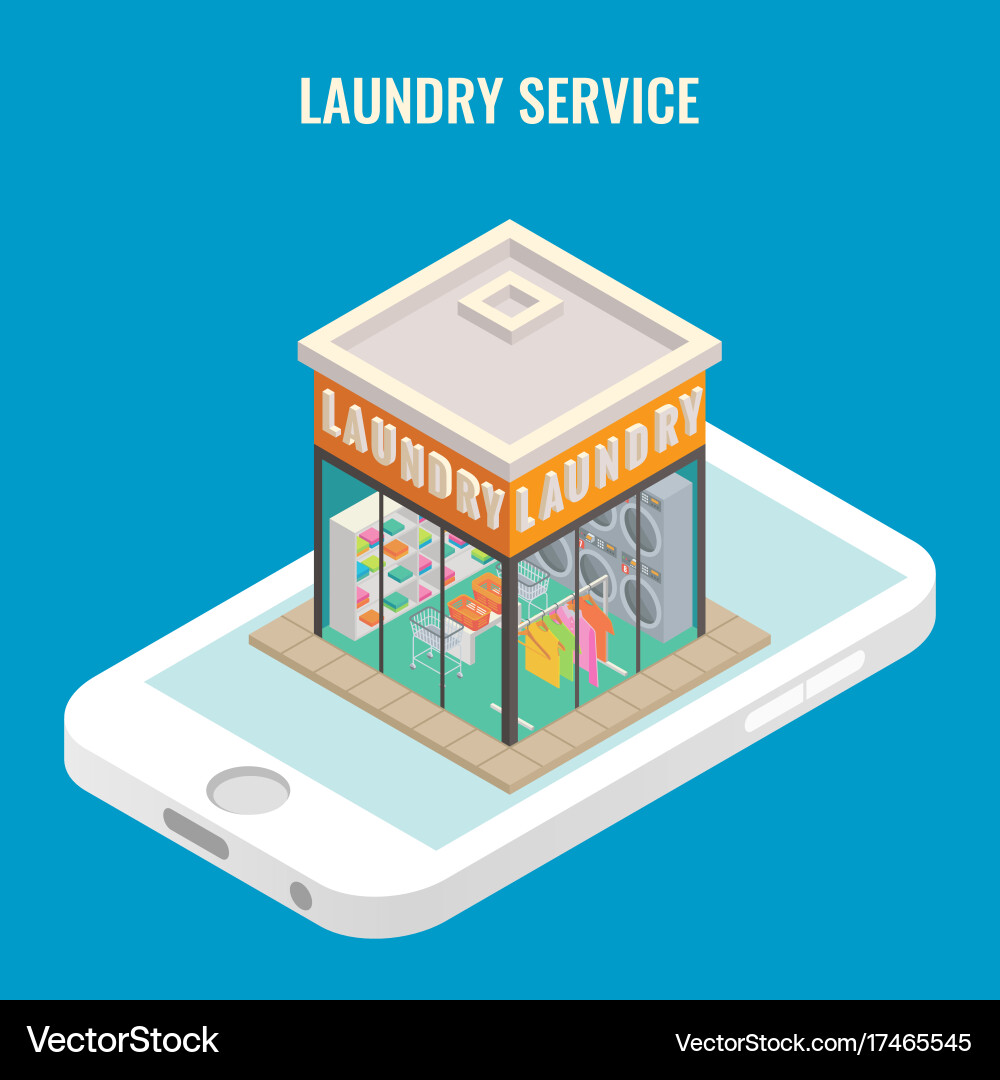 Laundry mobile flat 3d isometric Royalty Free Vector Image