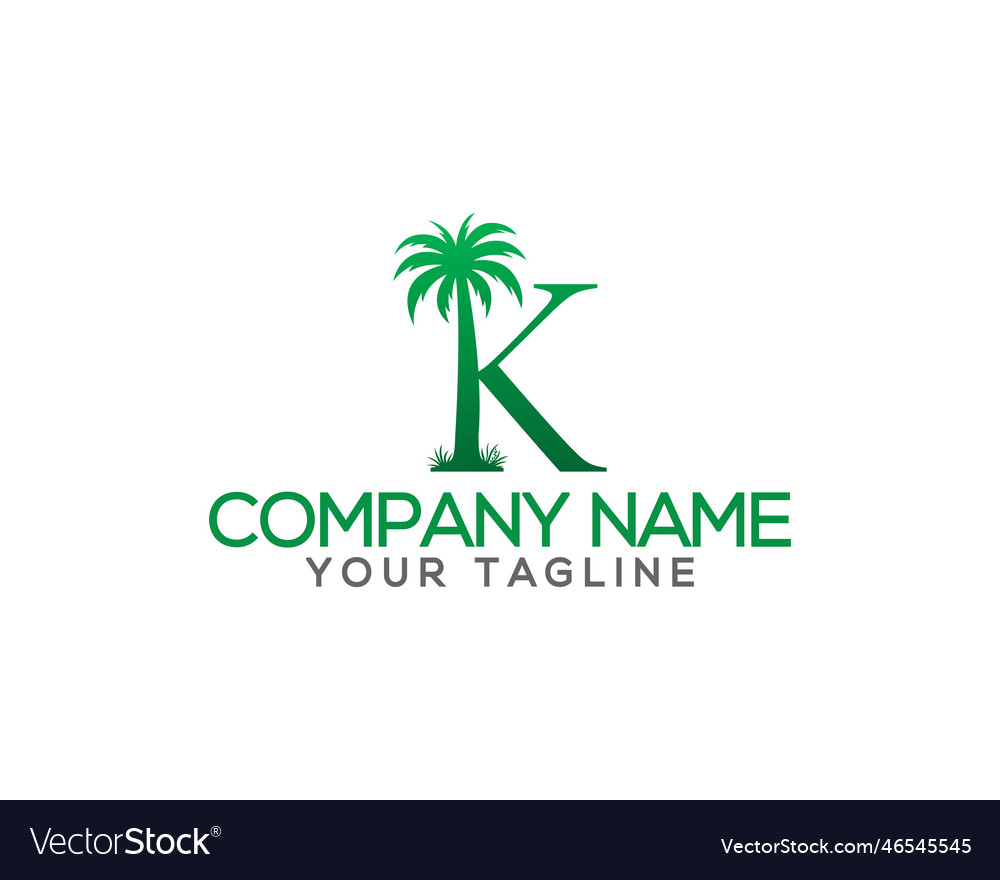 Letter k with coconut and palm tree logo design