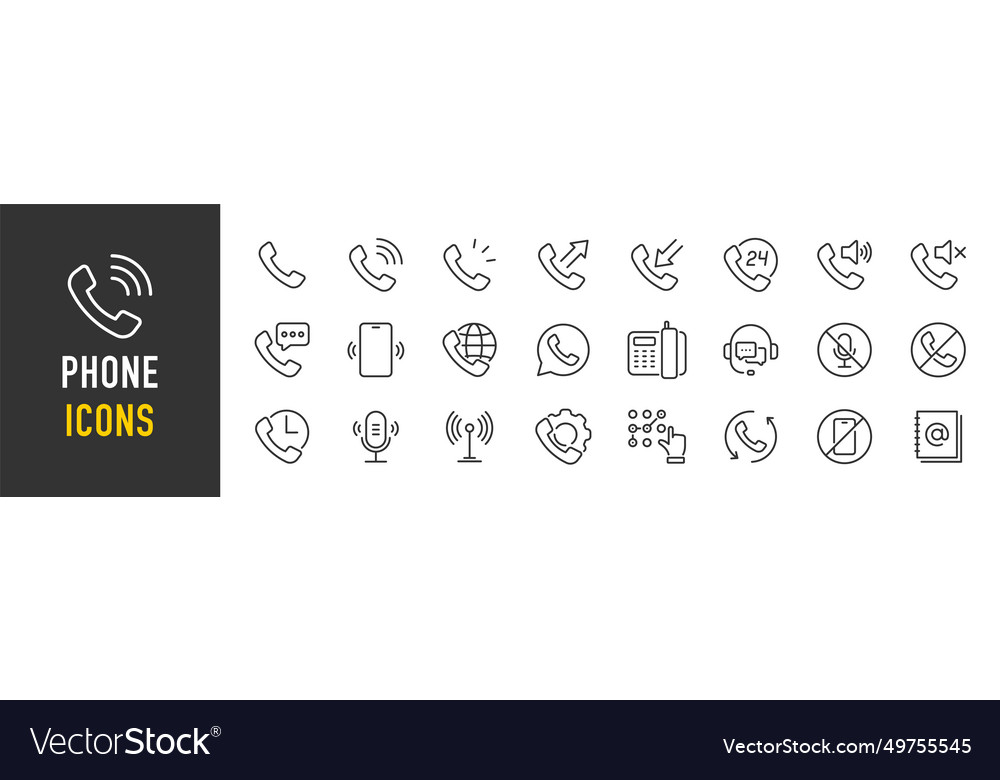 Phone web icons in line style call telephone