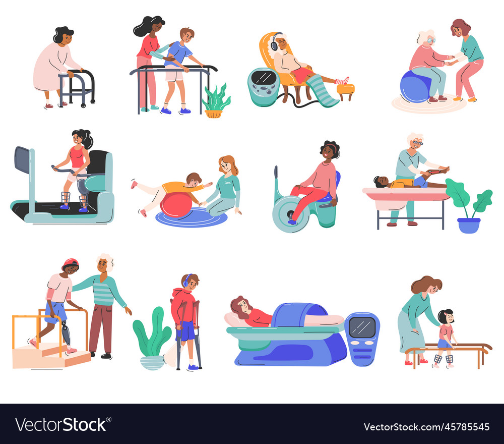 Physiotherapy and rehabilitation set Royalty Free Vector