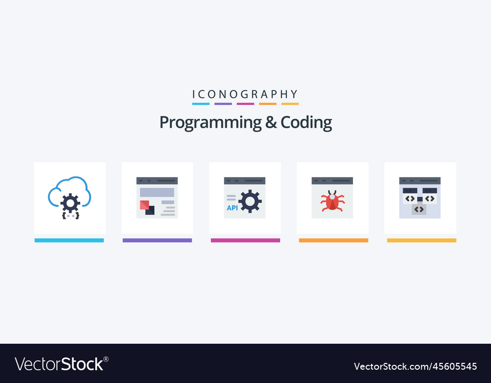 Programming and coding flat 5 icon pack including