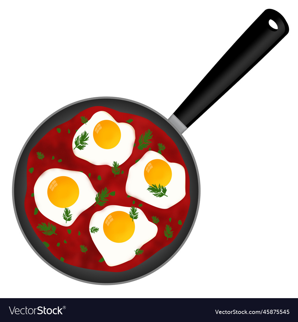 Shakshouka shakshuka served in a frying pan Vector Image