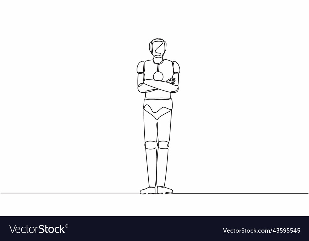 Single one line drawing robot standing vector image Single one line drawing robot standing