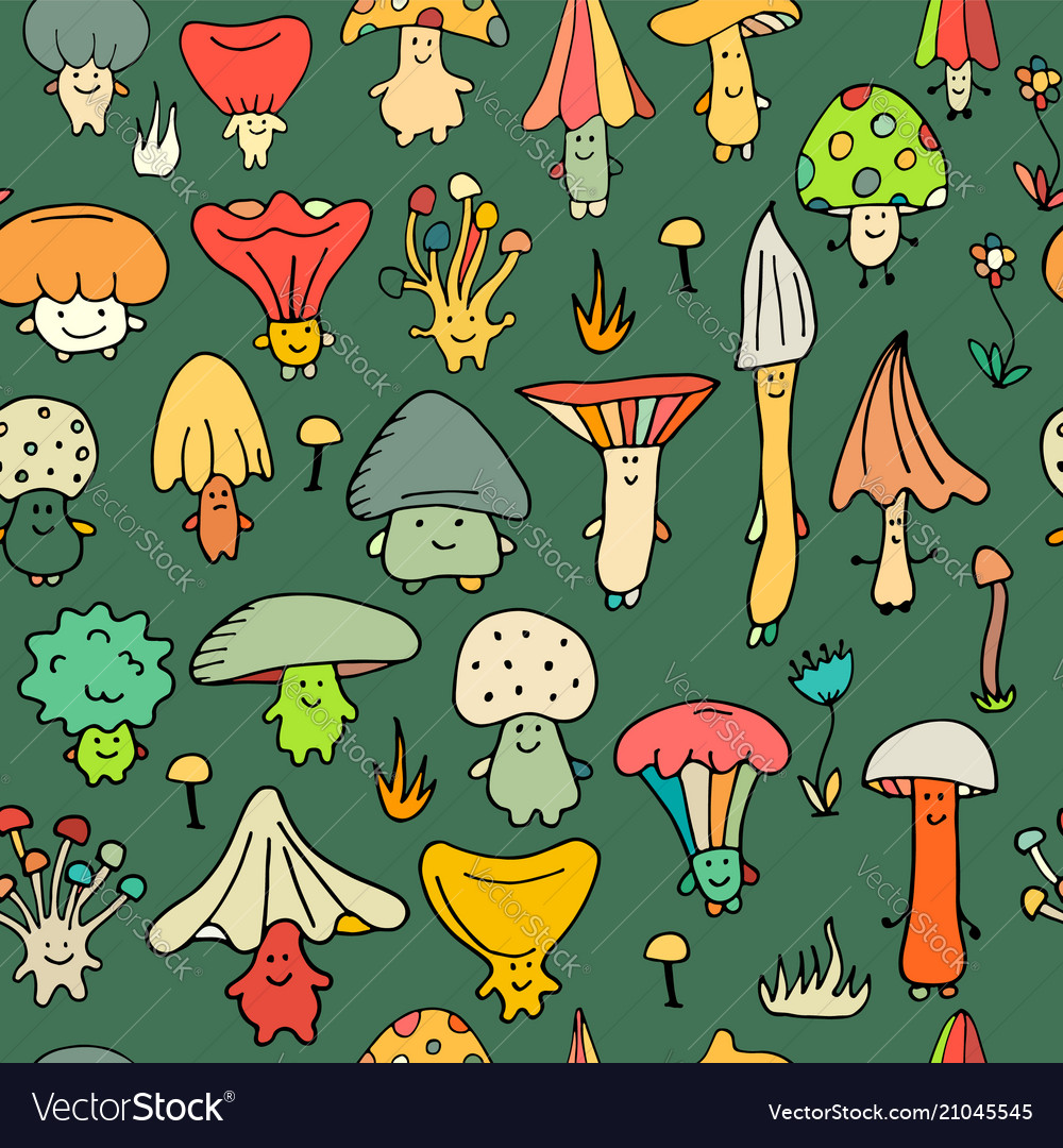 Smiling Mushrooms Seamless Pattern