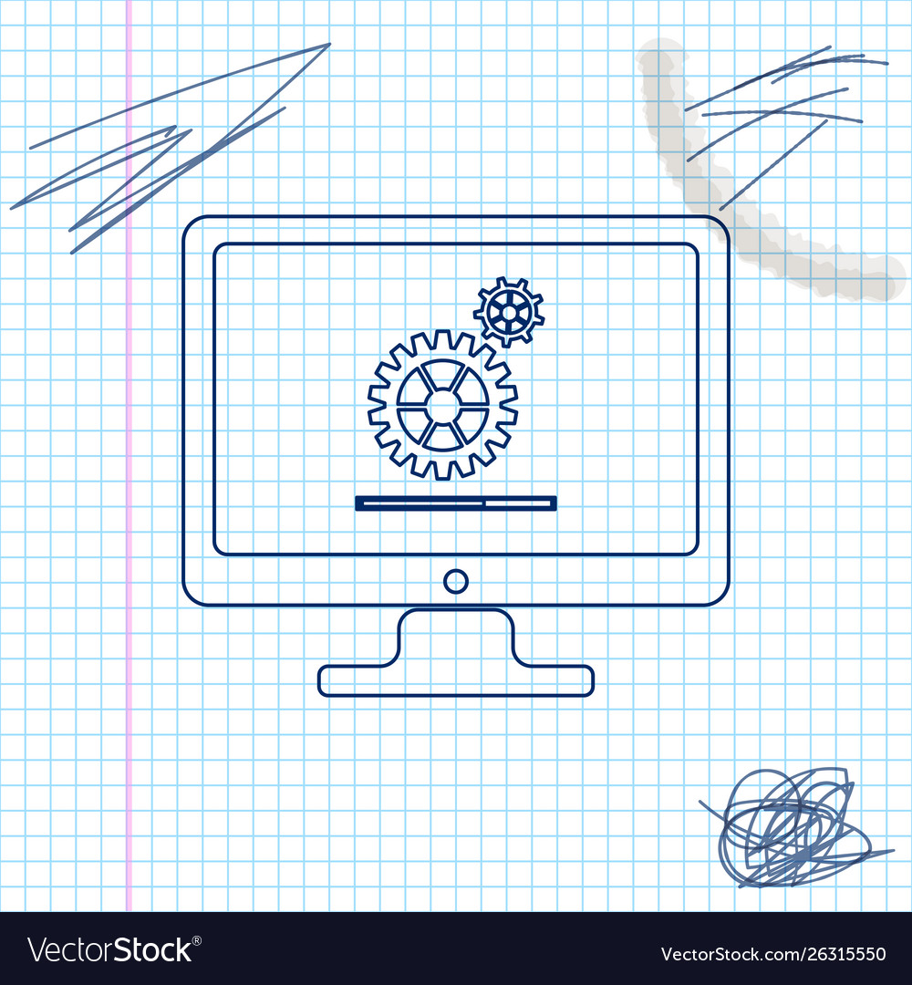 Computer monitor update process with gear progress vector image Computer monitor update process with gear progress