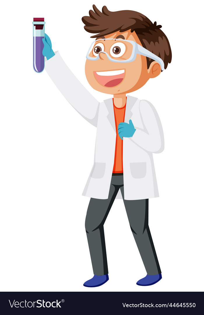 Cute scientist boy cartoon character Royalty Free Vector