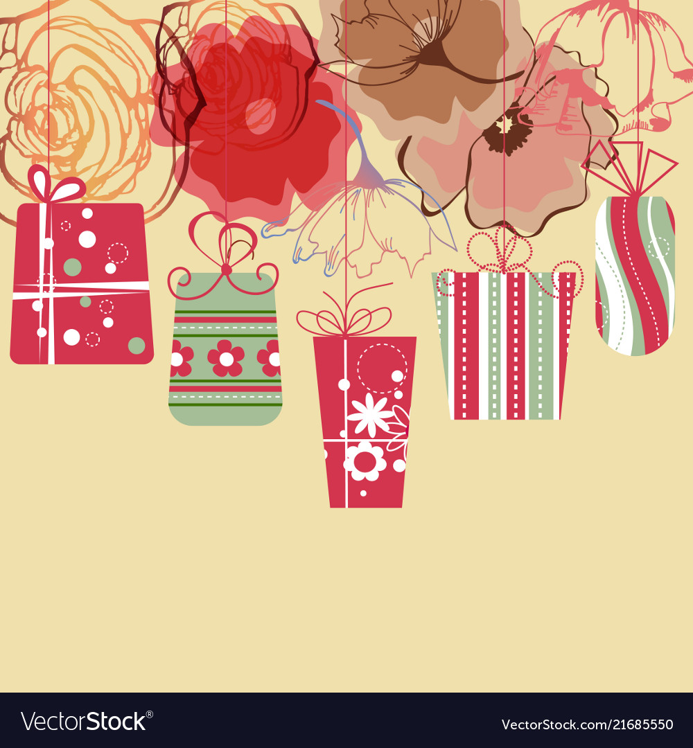 Hanging gift boxes background floral decorative Vector Image