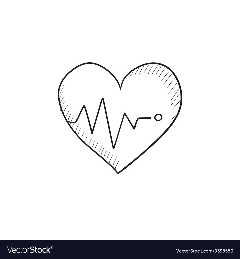 Heart with cardiogram sketch icon