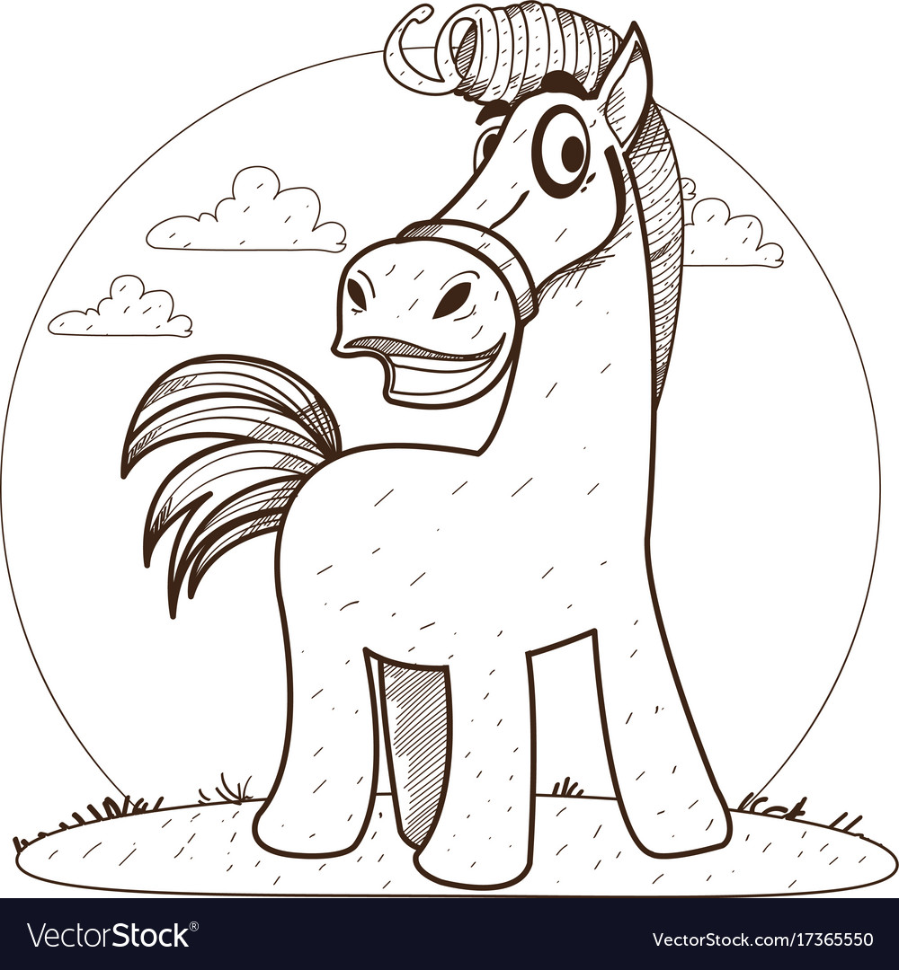 Horse Outline Drawing For Coloring Of Childrens Vector Image