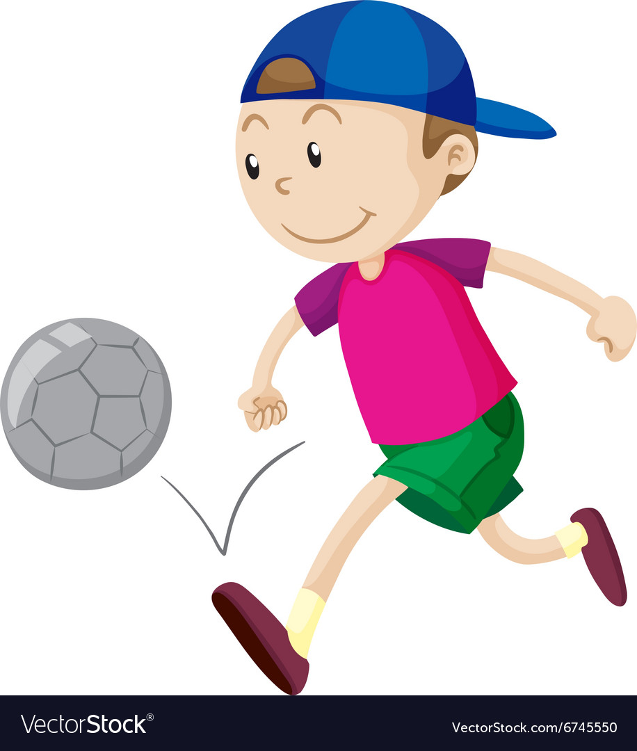 Cartoon little boy playing football Royalty Free Vector