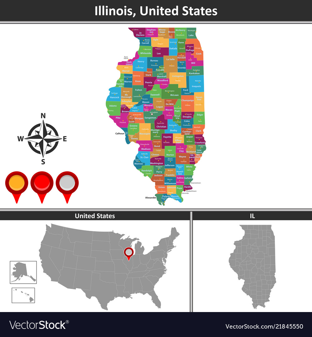Map Of Illinois Us Royalty Free Vector Image VectorStock Map Of Illinois Us Vector 21845550