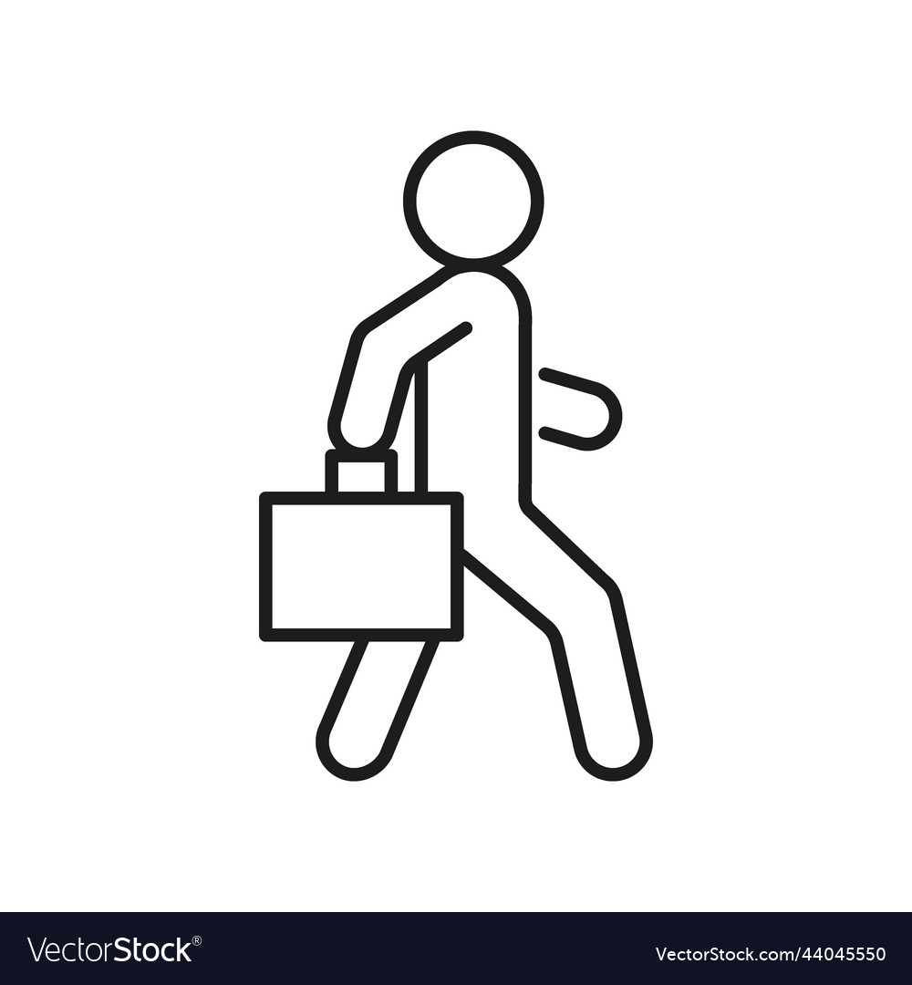 Person goes to work with suitcase line icon man