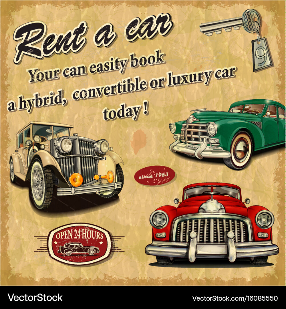 Rent a car retro poster Royalty Free Vector Image