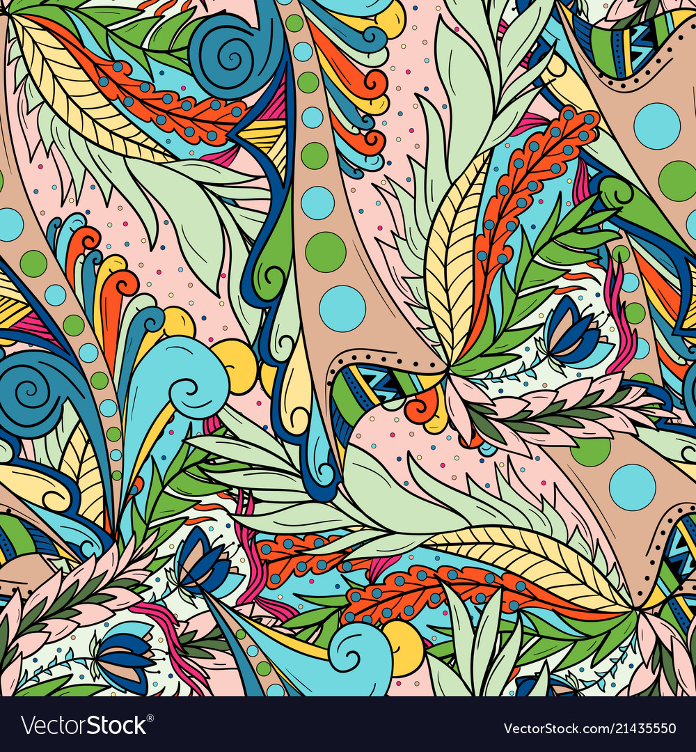 Seamless patterns with abstract waves and leaves