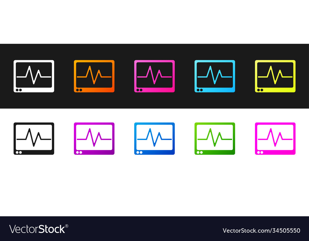 Set computer monitor with cardiogram icon isolated vector image Set computer monitor with cardiogram icon isolated
