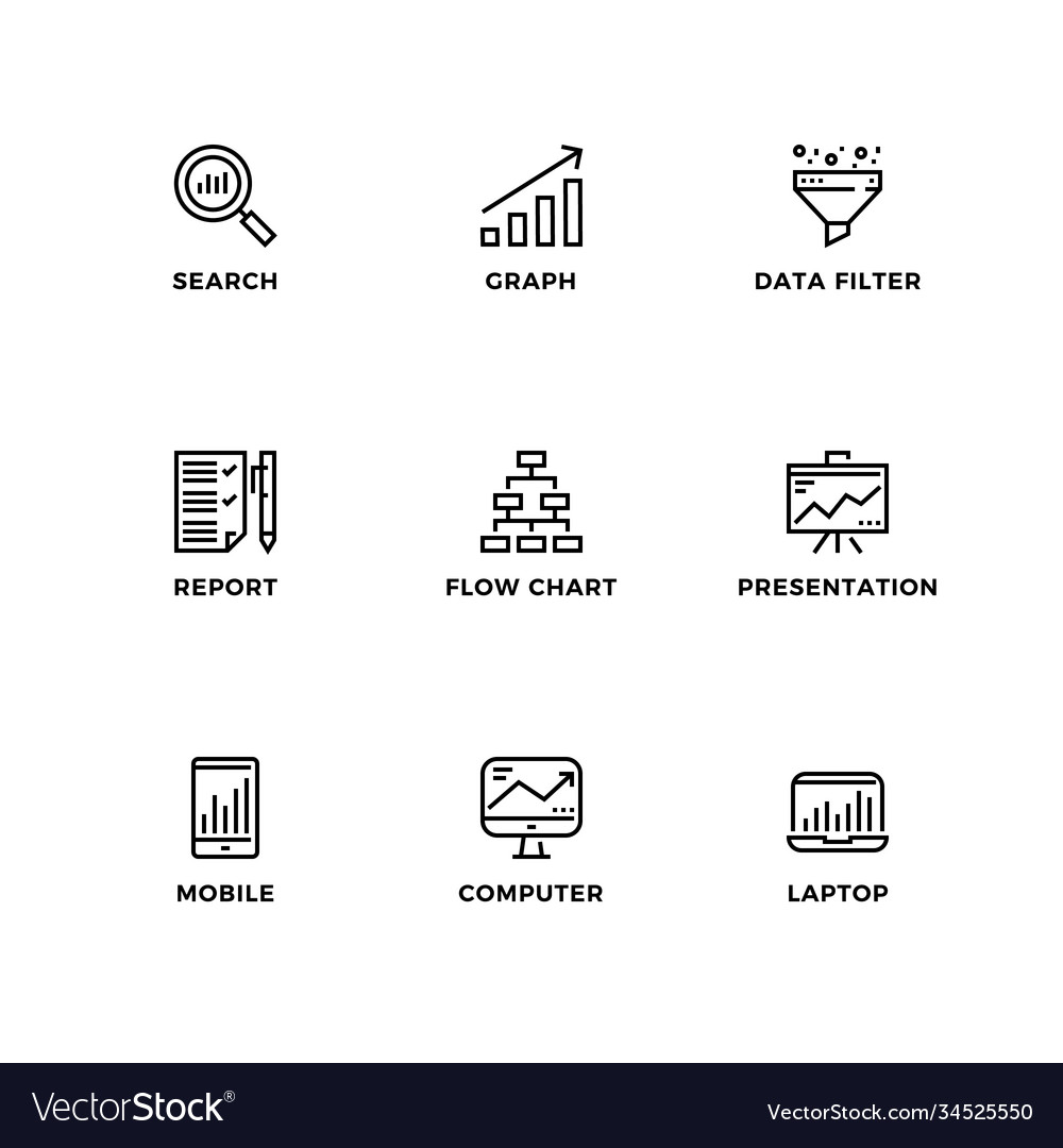 Set icons for data analysis vector image Set icons for data analysis