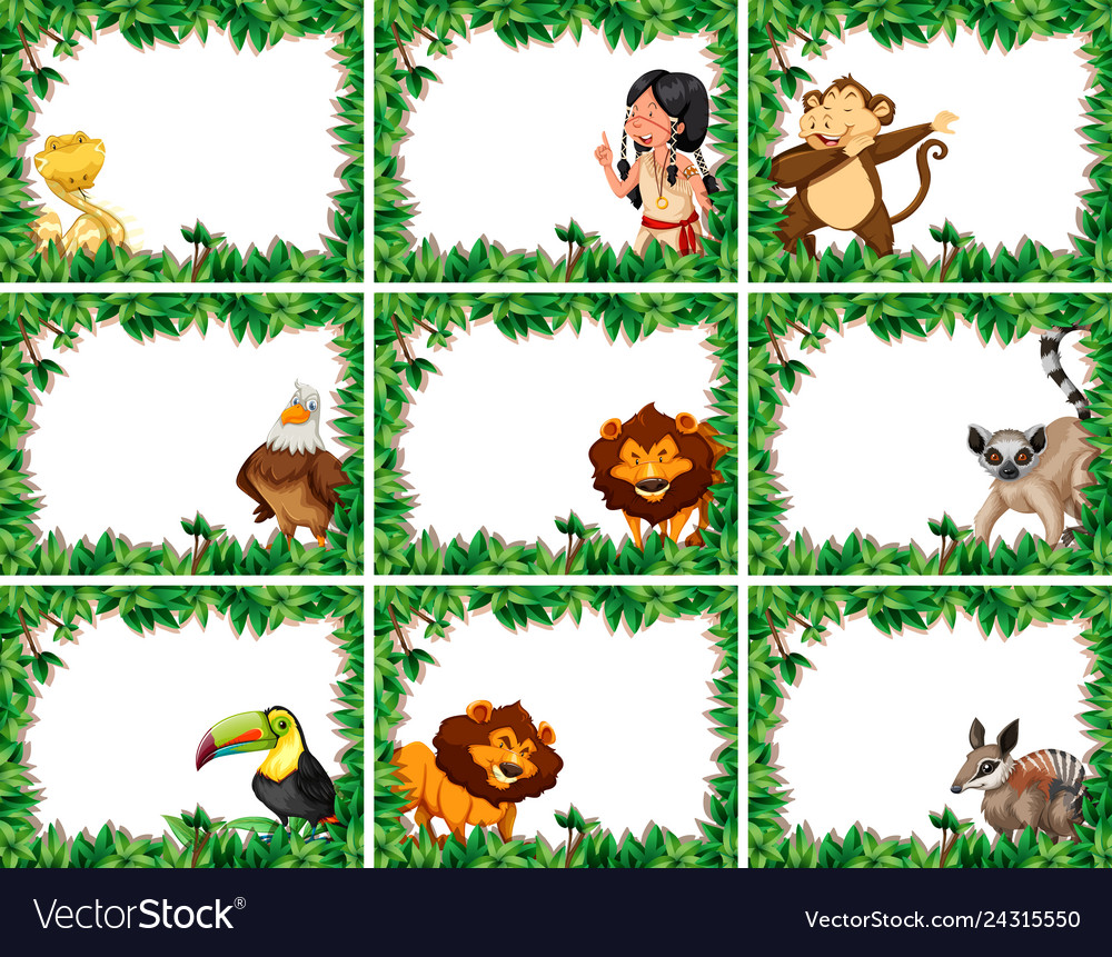 Set of animal and people nature frames Royalty Free Vector