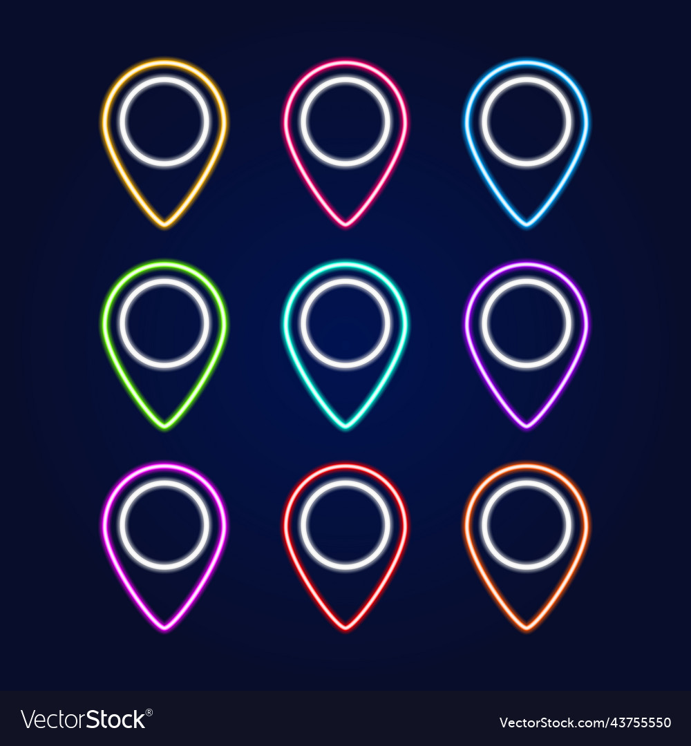 Set of realistic isolated neon sign map pin Vector Image