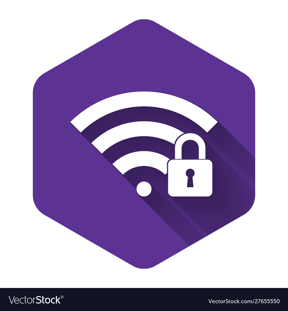 White wifi locked icon isolated with long shadow