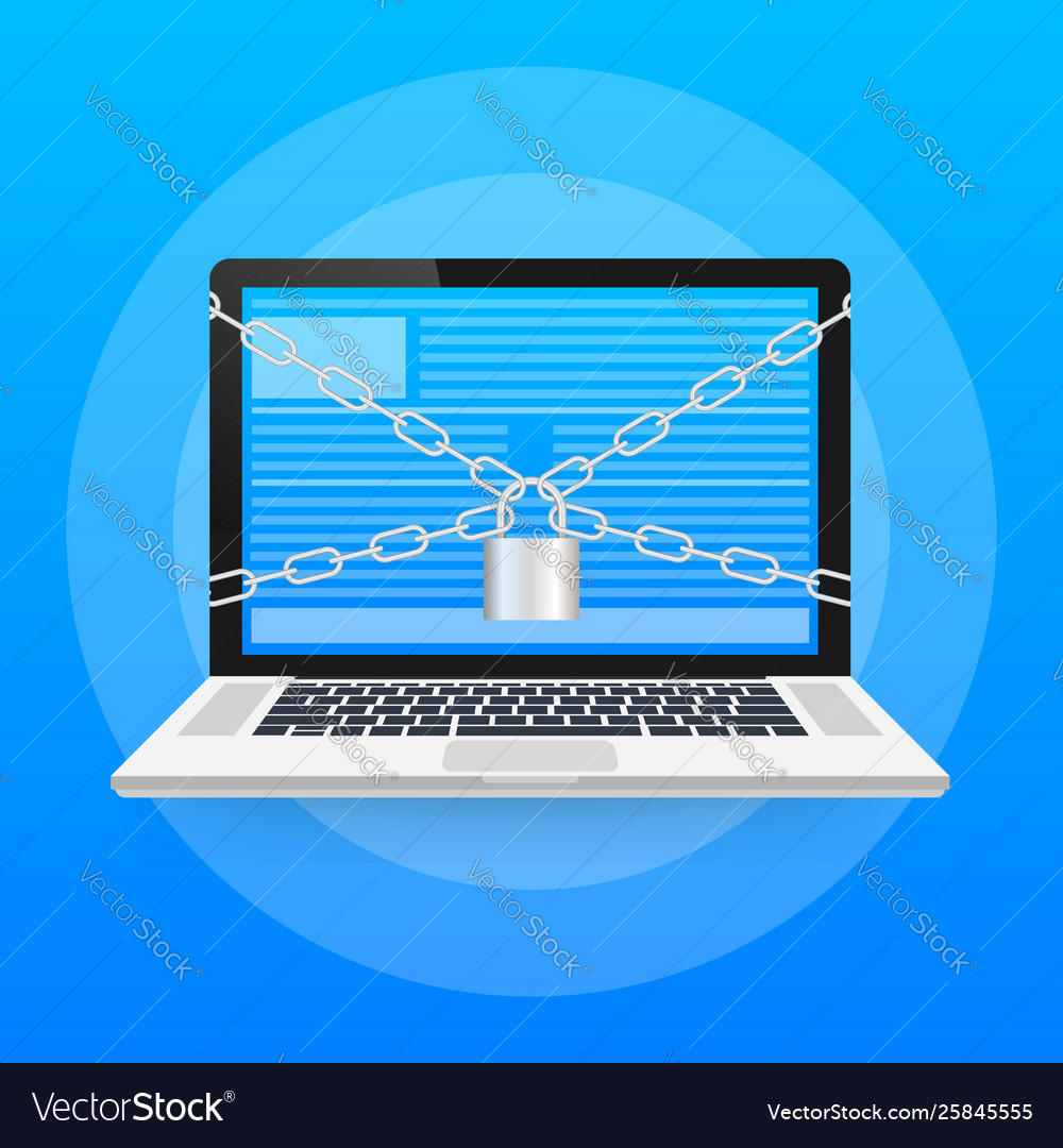 Flat security center lock with chain around vector image Flat security center lock with chain around