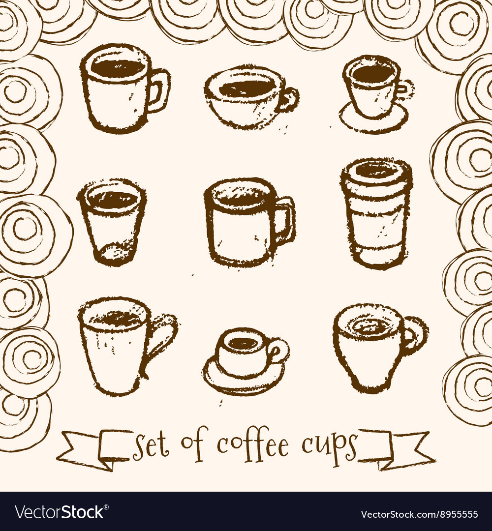 Hand drawn tea and coffee cups
