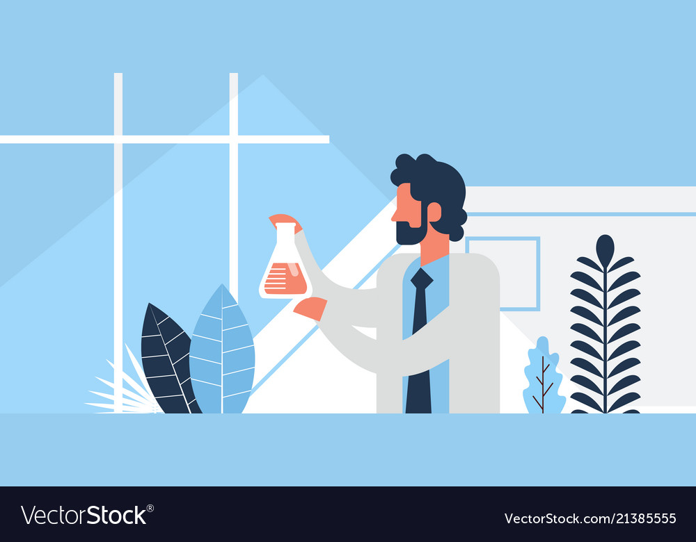 Männliche Forscher arbeiten Glaswaren Pharma vector image Männliche Forscher arbeiten Glaswaren Pharma