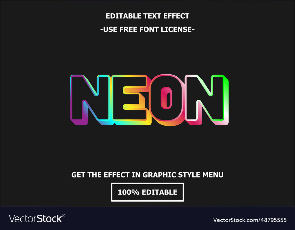 Neon 3d editable text effect template style vector image Neon 3d editable text effect template style