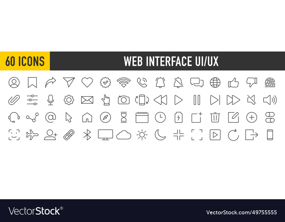Set von 60 Interface ui ux web icons in line style