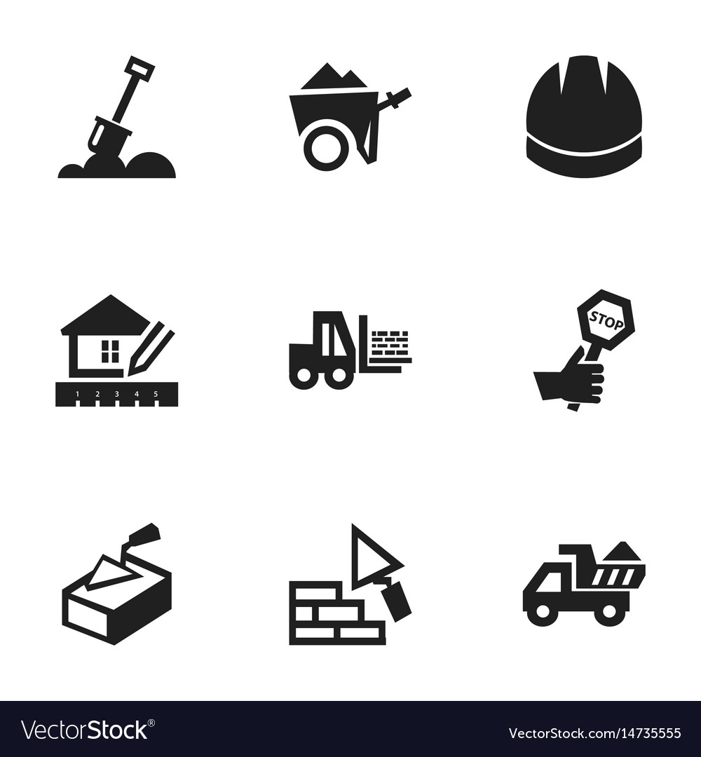 Set of 9 editable building icons includes symbols