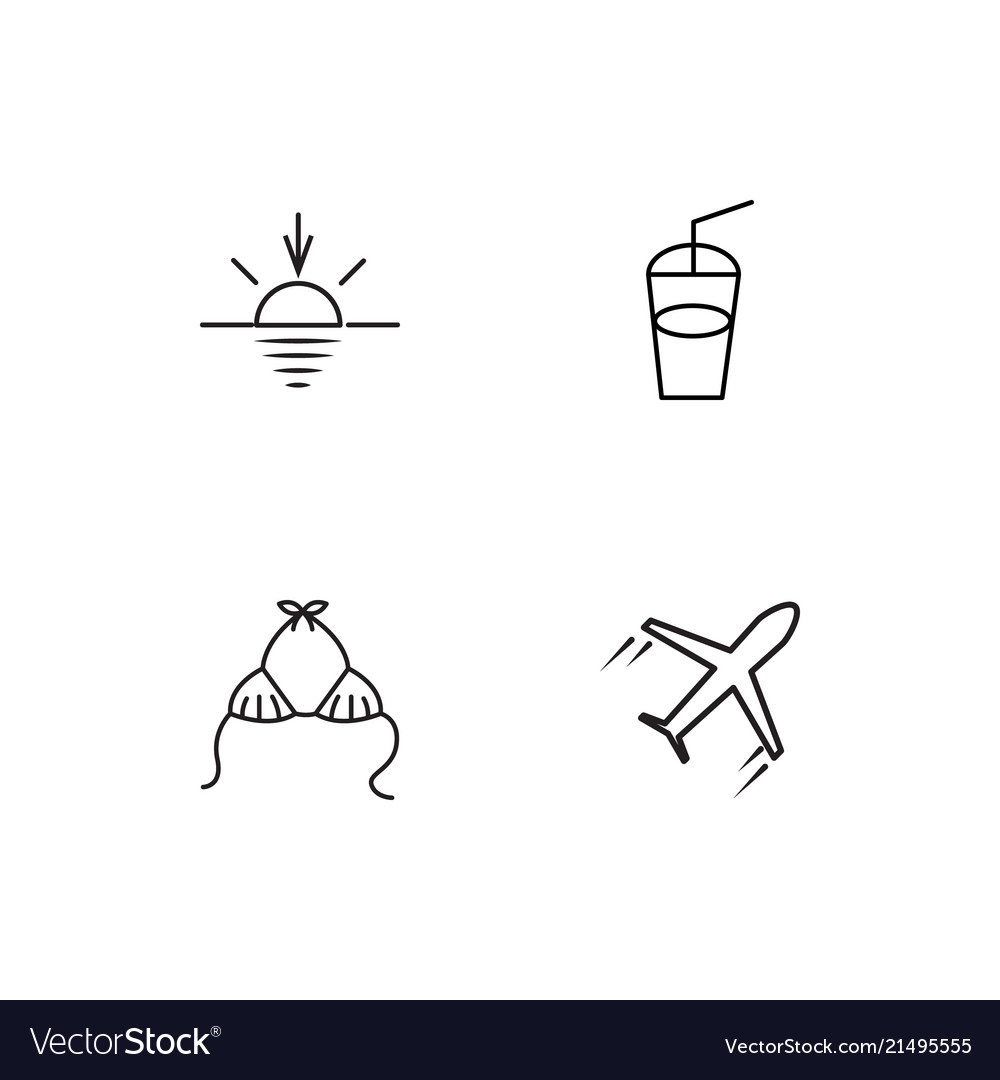 Summer linear icons set simple outline