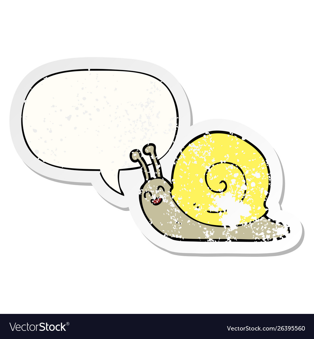 Cartoon snail and speech bubble distressed sticker