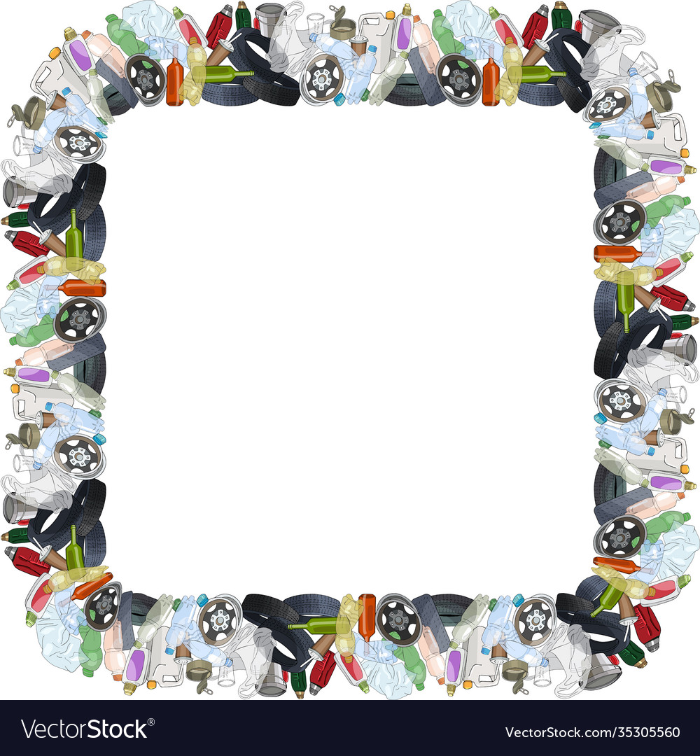 Different kinds garbage square frame eco vector image Different kinds garbage square frame eco