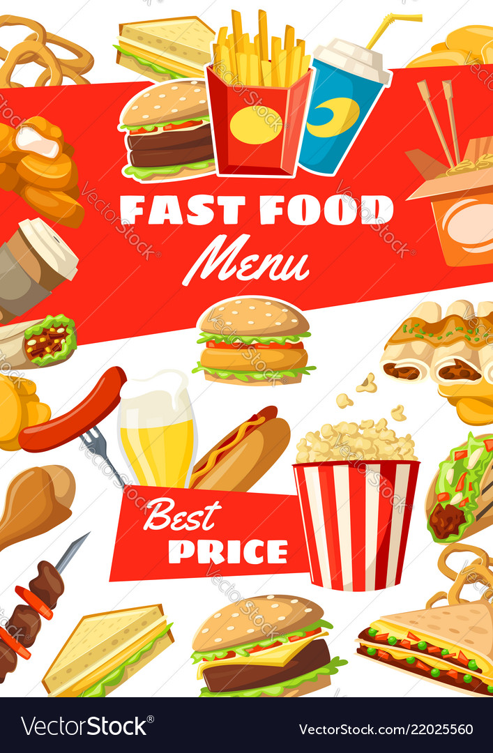 Fast food menu street meals and drinks Royalty Free Vector