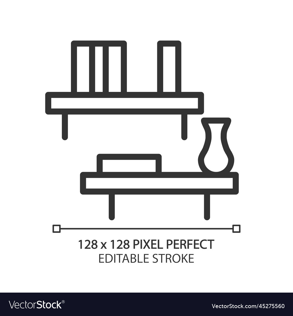 Floating shelf pixel perfect linear icon vector image Floating shelf pixel perfect linear icon