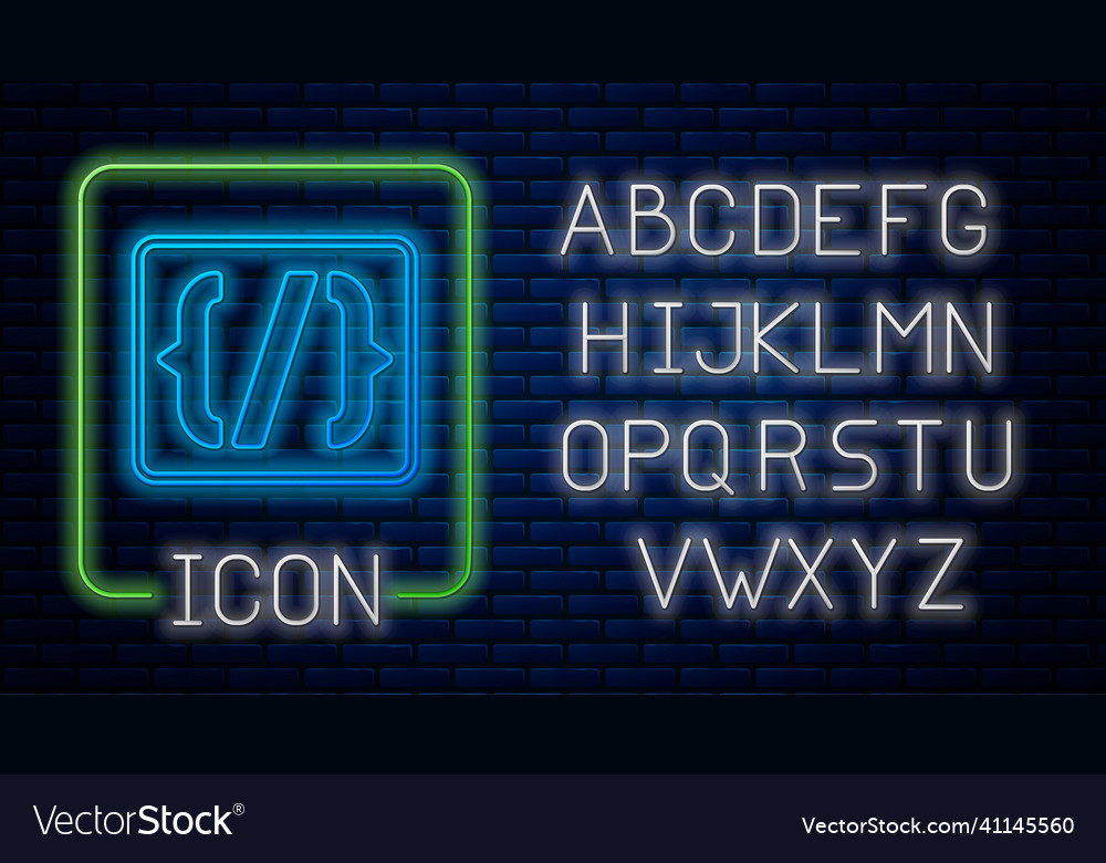 Glowing neon programming language syntax icon vector image Glowing neon programming language syntax icon