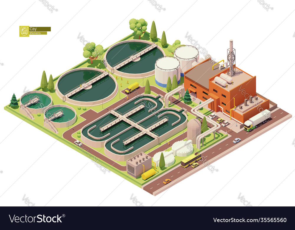 Low poly water treatment plant royalty free vector image