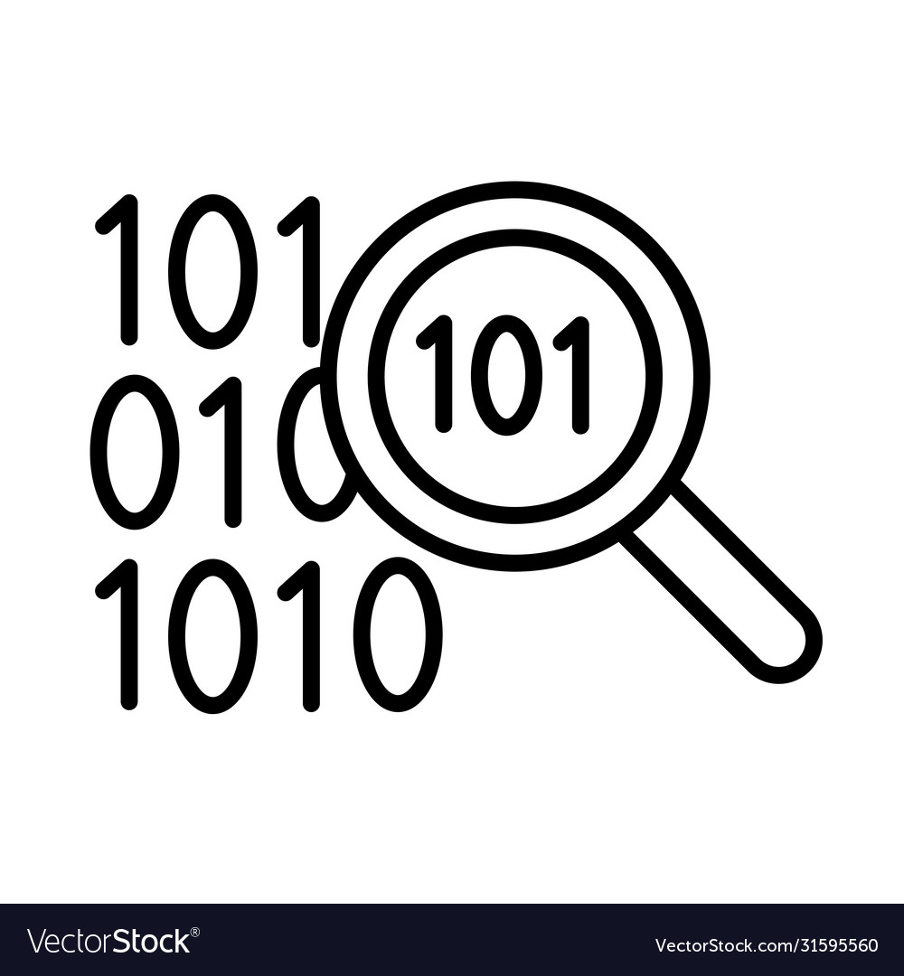 Magnifying glass with binary code line style vector image Magnifying glass with binary code line style