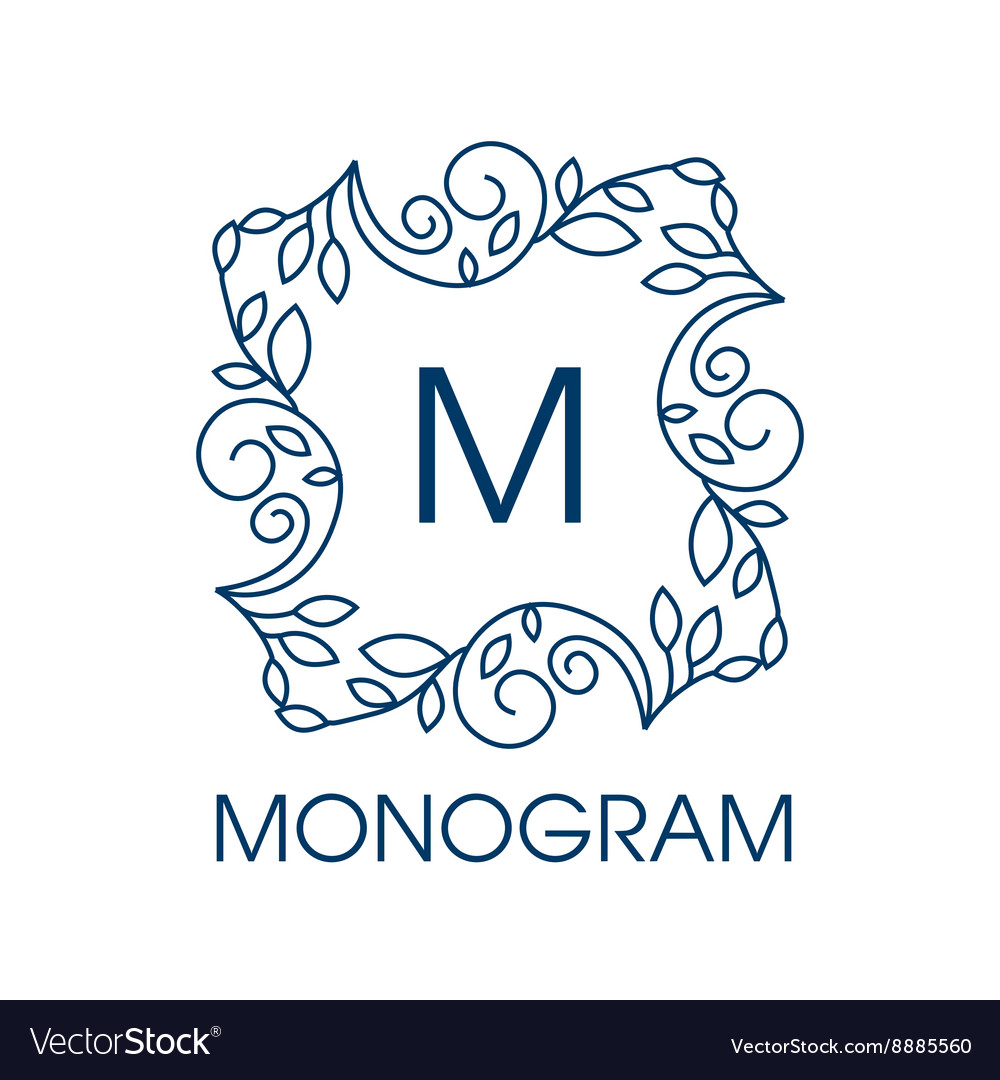 Monogram design floral outline frame Royalty Free Vector