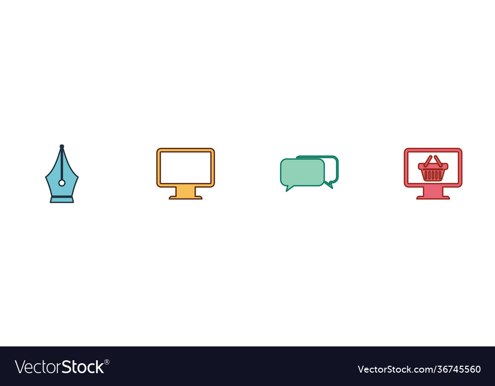 Set fountain pen nib computer monitor screen vector image Set fountain pen nib computer monitor screen