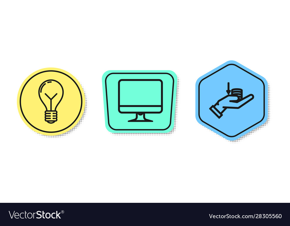 Set line light bulb with concept idea computer vector image Set line light bulb with concept idea computer