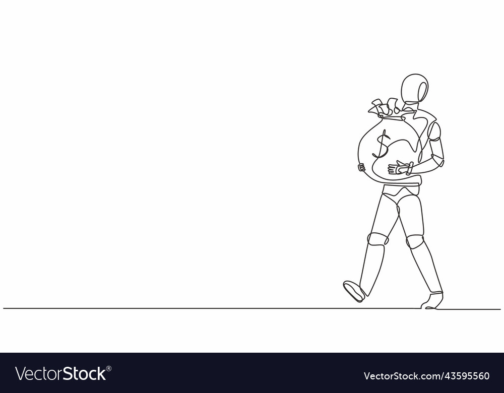 Single one line drawing robot walking vector image Single one line drawing robot walking