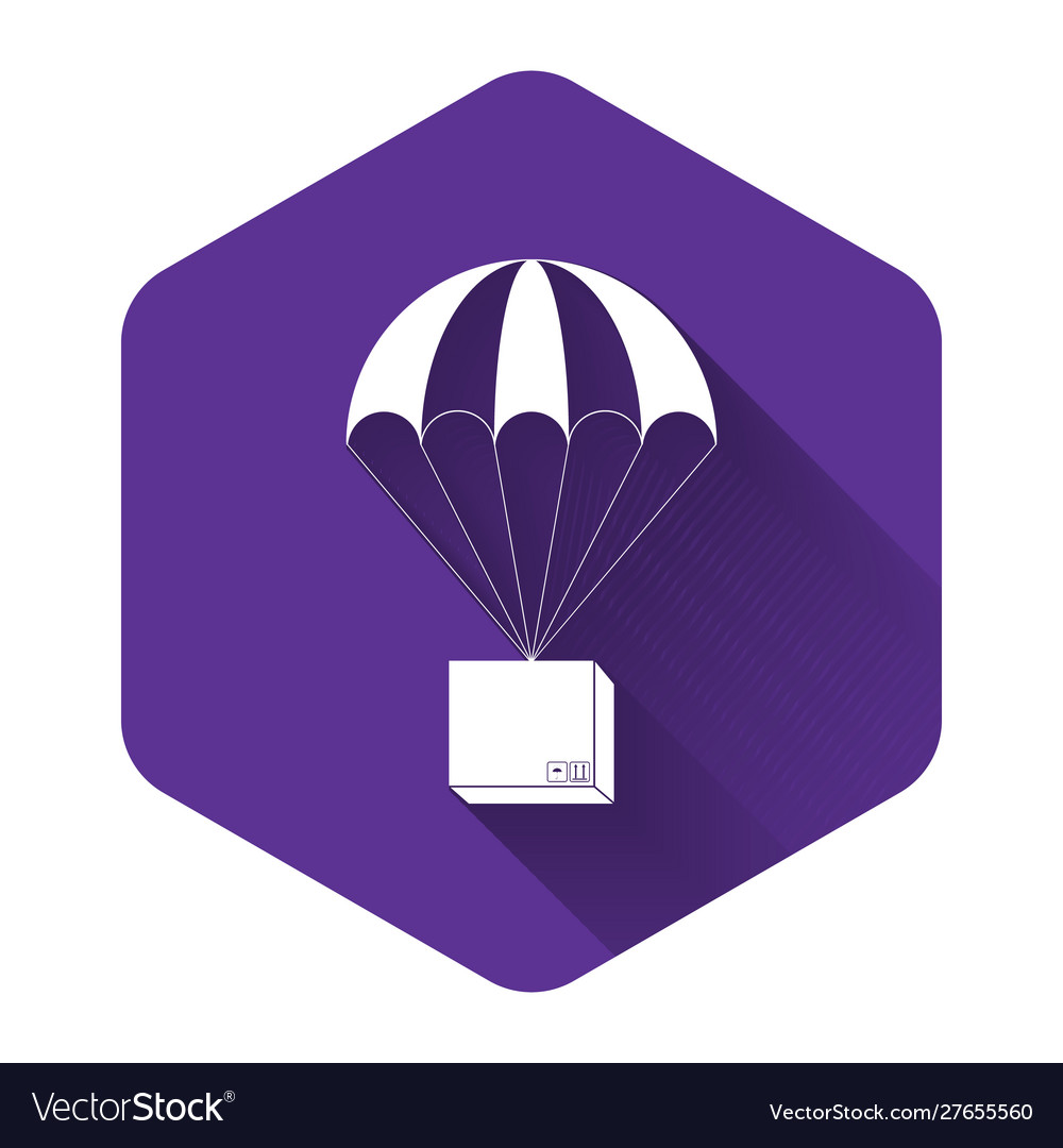 White box flying on parachute icon isolated