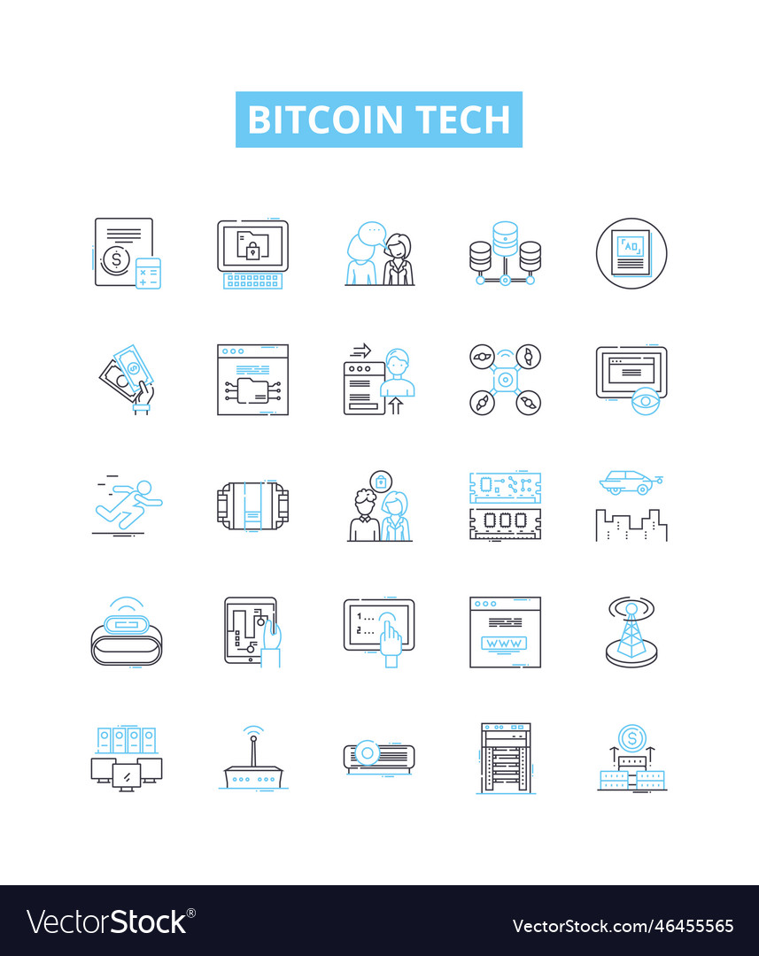 Bitcoin tech line icons set vector image Bitcoin tech line icons set