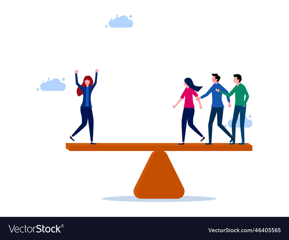 Businesswoman compares on a scale with many Vector Image