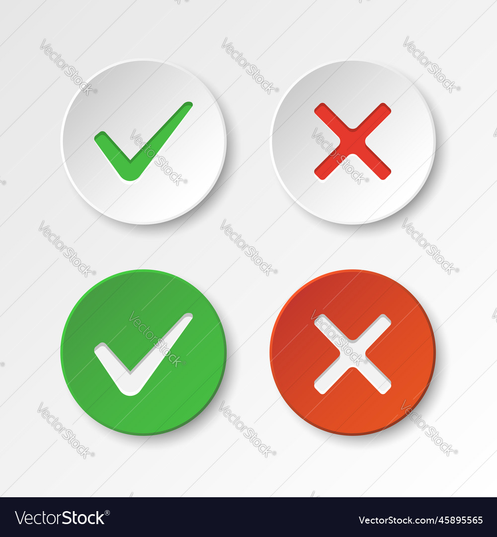 Cross and check mark icon in flat style checkmark vector image Cross and check mark icon in flat style checkmark