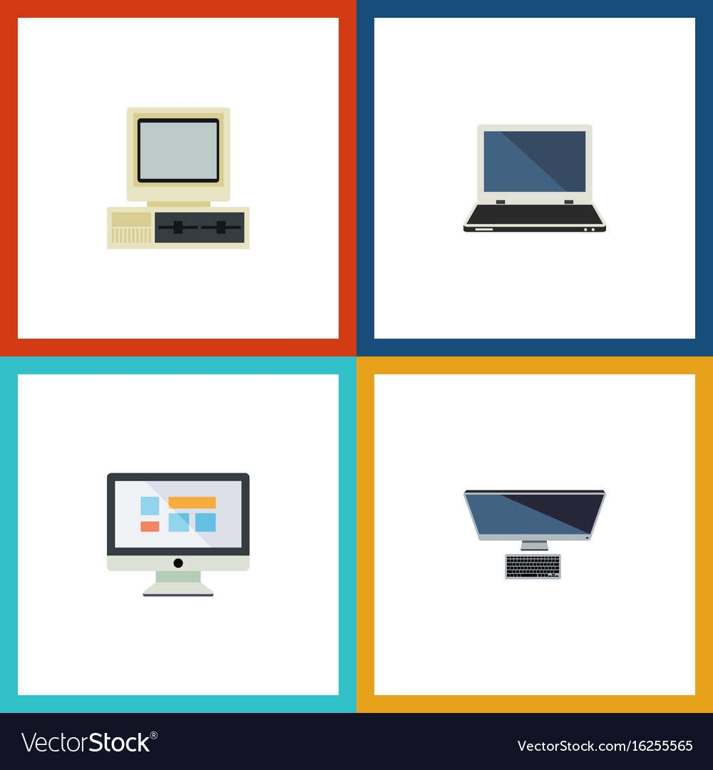 Flat icon laptop set of computer notebook pc