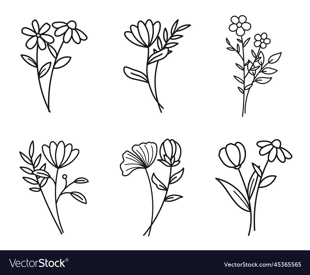 Floral branch set hand drawn with leaves Vector Image