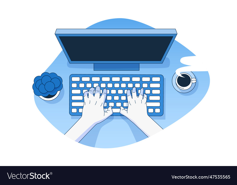Hands working on a computer keyboard home office
