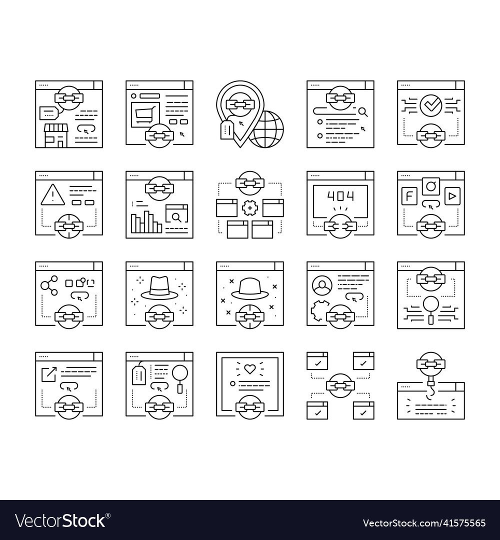 Link building and optimization icons set vector image Link building and optimization icons set