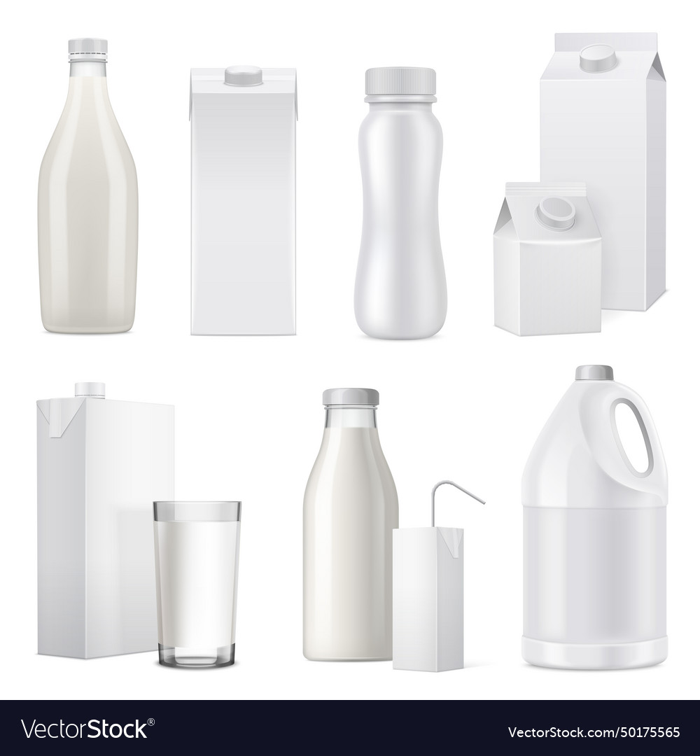 Realistische Milchflaschen-Paket-Icon-Set